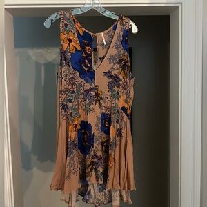 Free People Floral High Low Dress - Blue and Tan